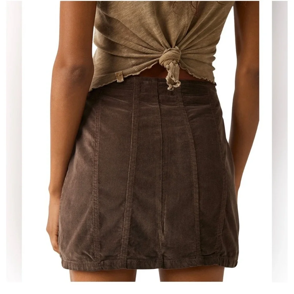 We The Free Free People Brown Corduroy Mini Skirt Size‎ 6 Front Zip Seamed Boho